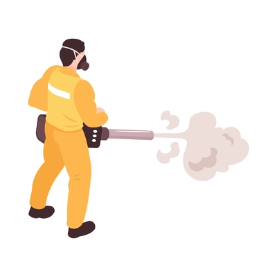 Pest control service specialist performing disinfection with special equipment 3d isometric vector illustration