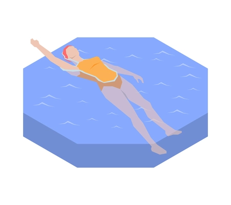 Woman swimming on her back in pool 3d isometric vector illustration