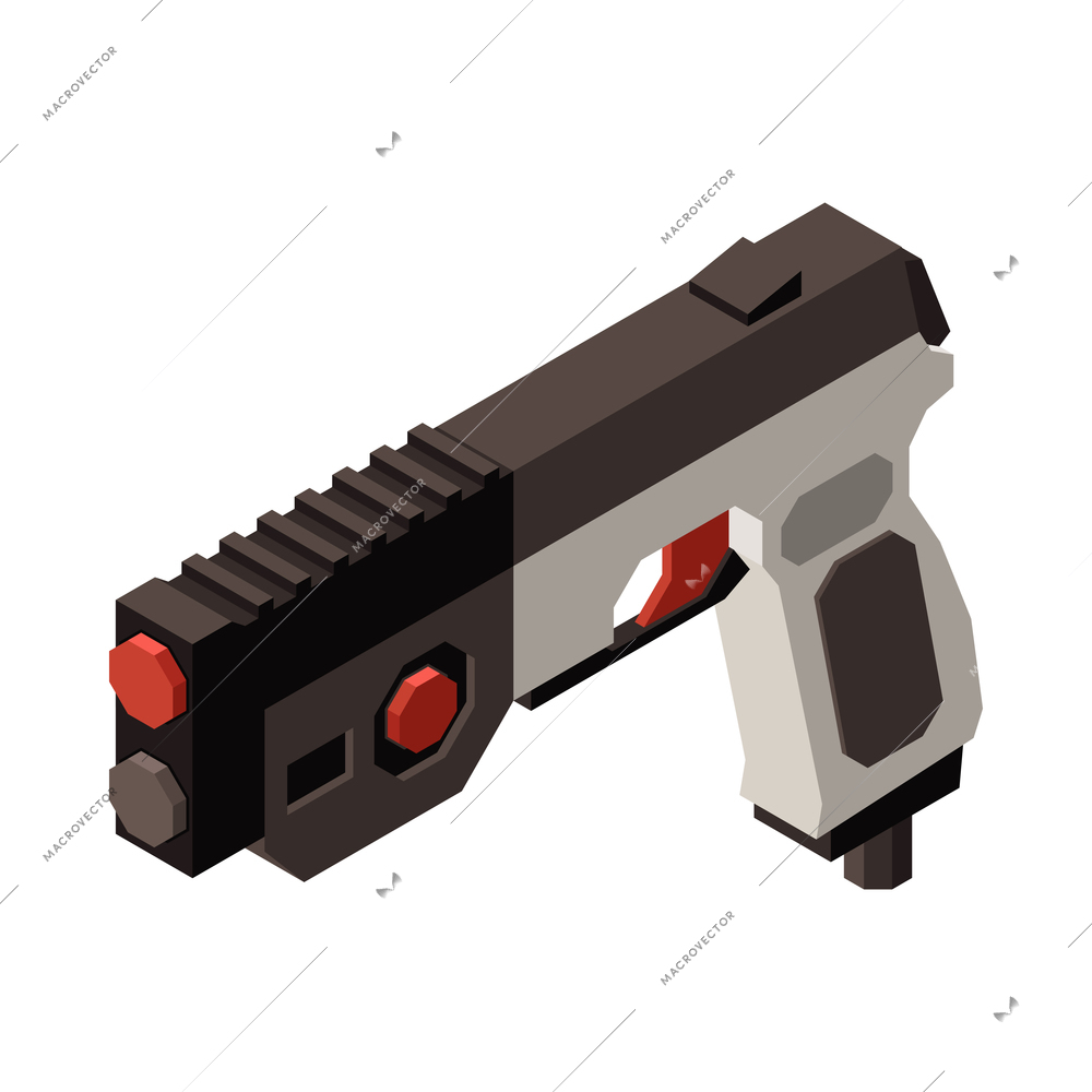 Isometric electronic handgun for shooting video game 3 vector illustration