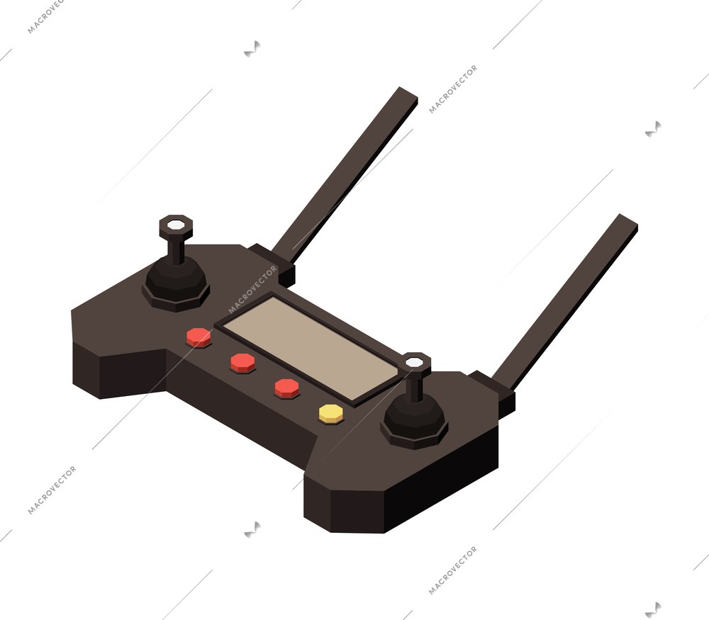 Isometric black drone remote control on white background vector illustration