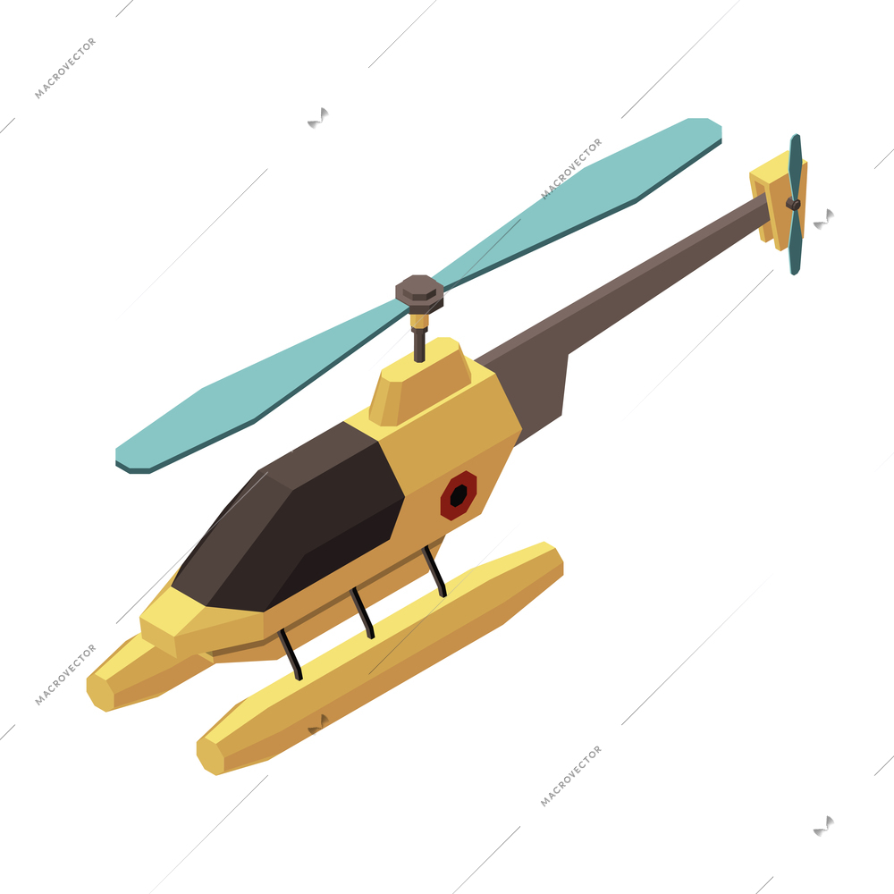 Isometric yellow helicopter drone on white background 3d vector illustration