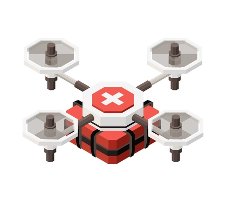 Isometric emergency drone carrying first aid kit 3d vector illustration