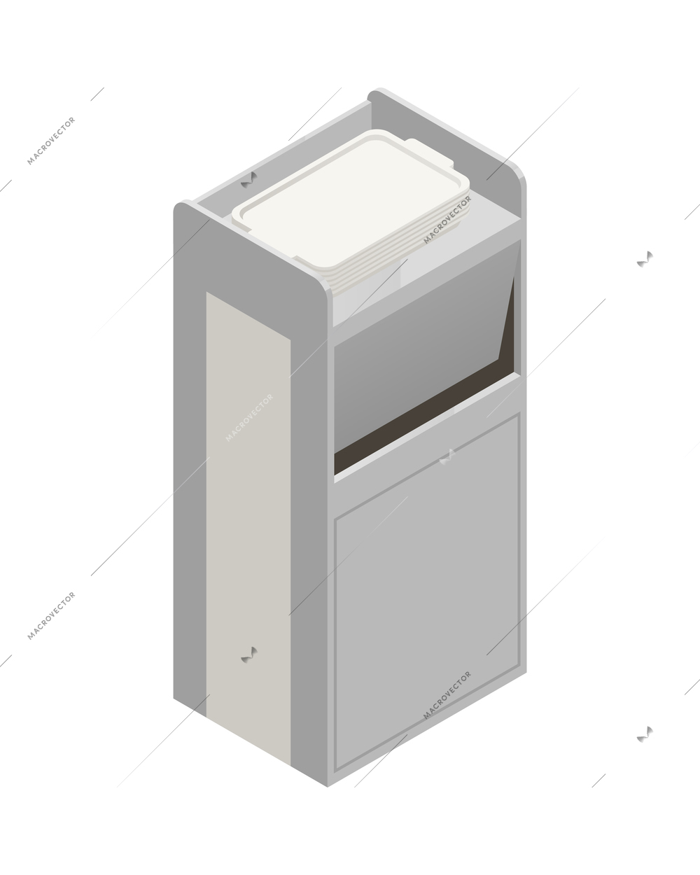 Food court rubbish bin with empty trays 3d isometric vector illustration