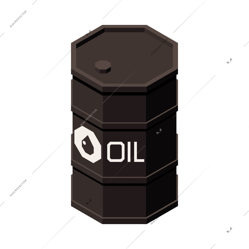 Isometric black barrel of oil on white background 3d icon vector illustration