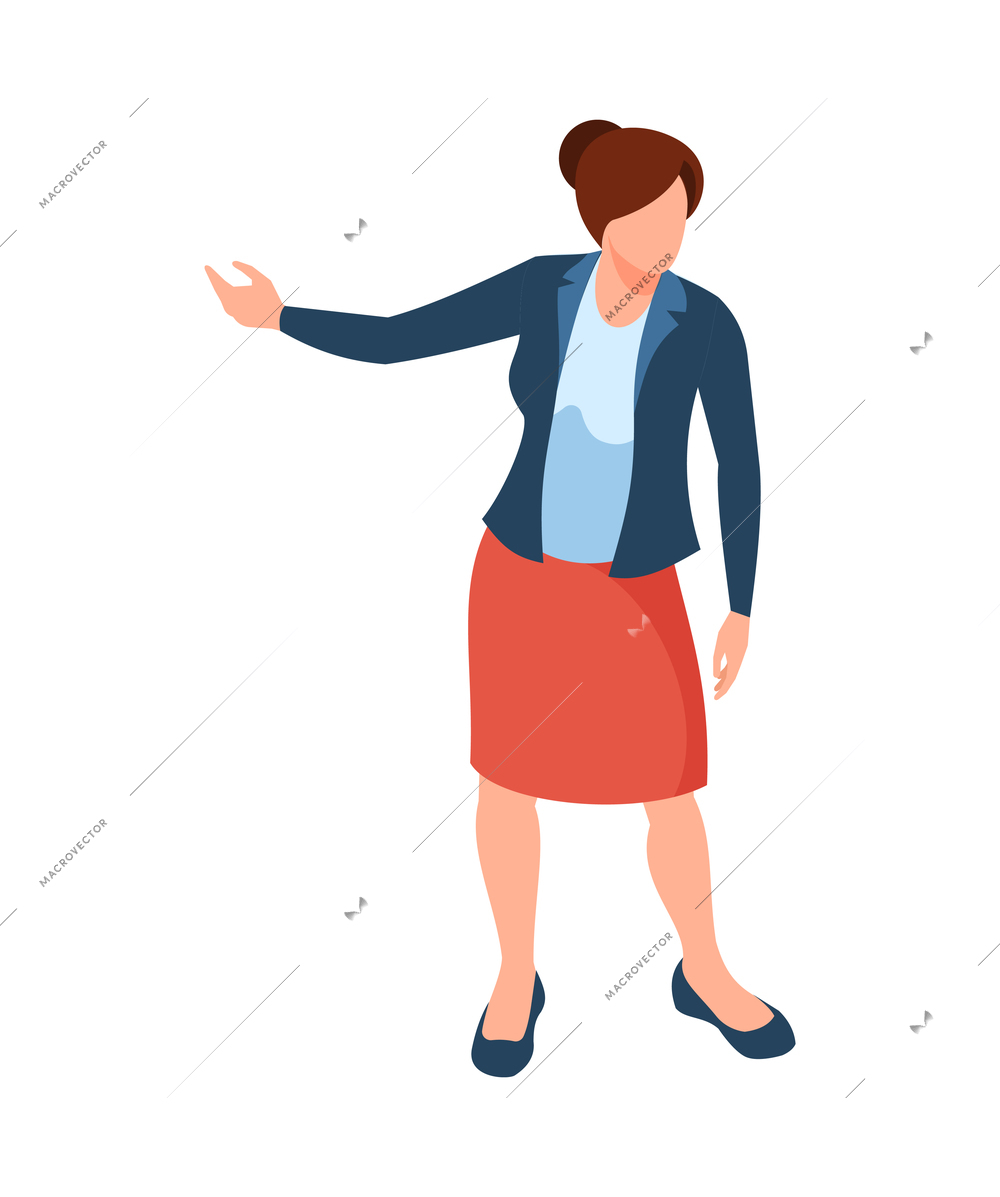 Isometric faceless businesswoman or office worker 3d vector illustration