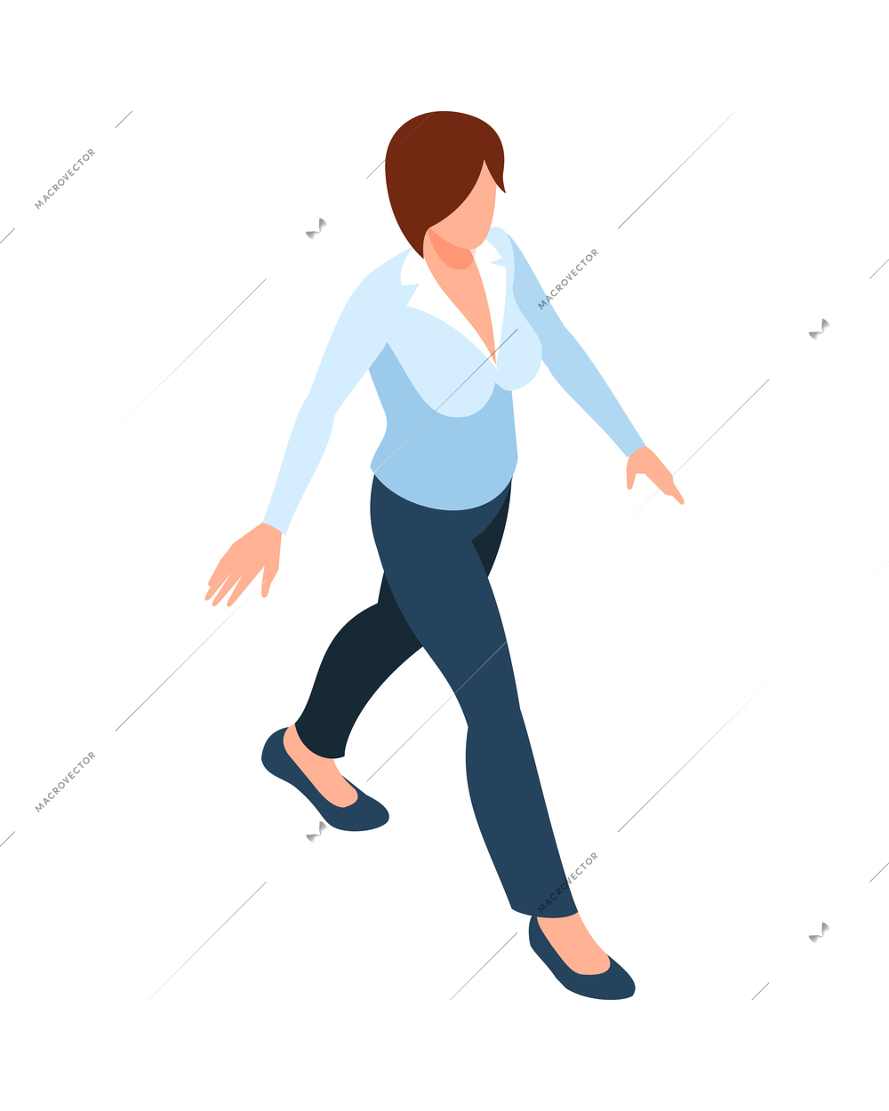 Isometric walking businesswoman on white background 3d vector illustration