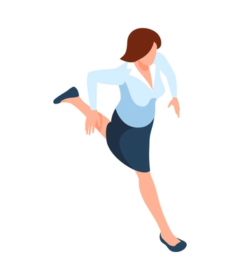 Running businesswoman on white background 3d isometric vector illustration