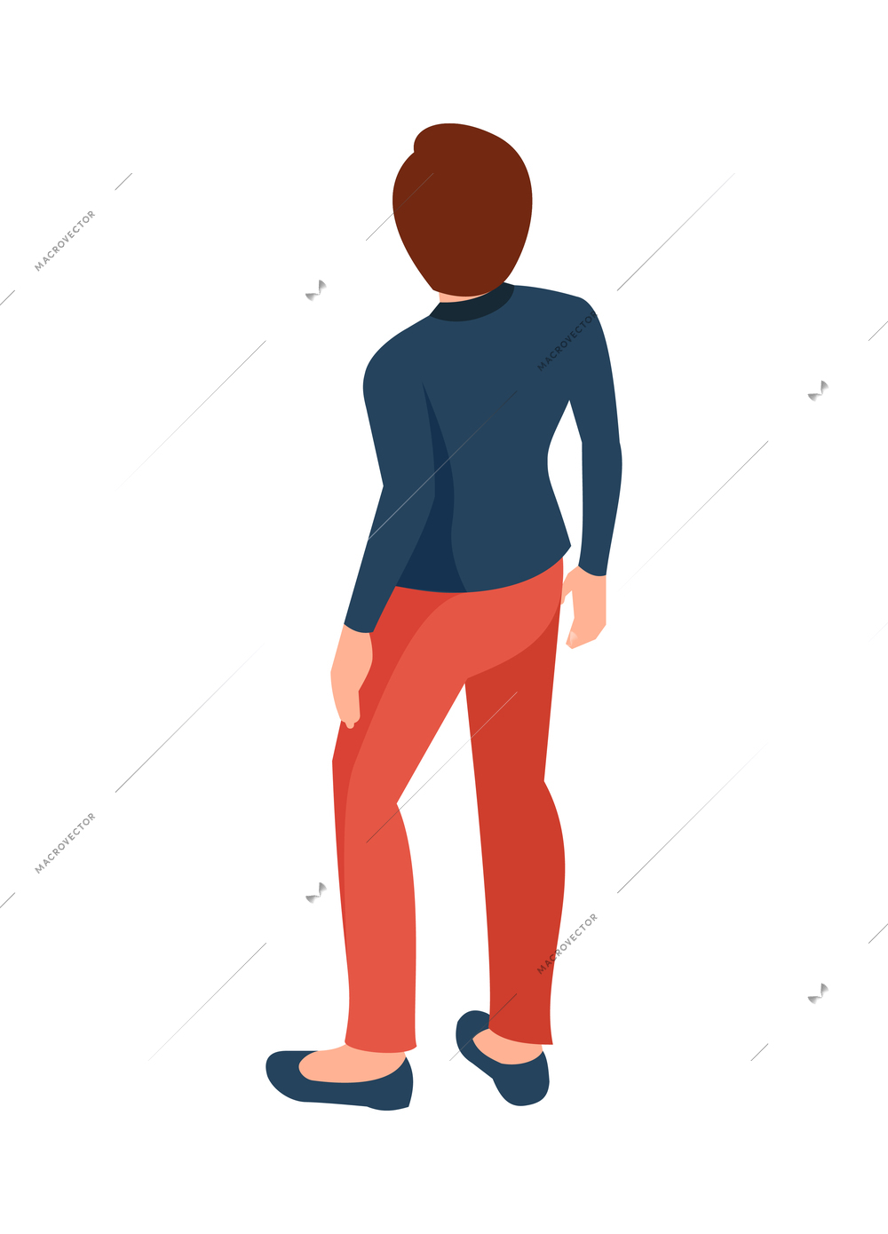 Isometric businesswoman or office worker back view 3d vector illustration