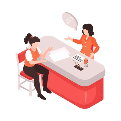 Woman talking to notary at her office 3d isometric vector illustration