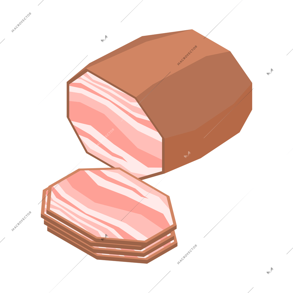 Cut pork brisket on white background isometric 3d vector illustration