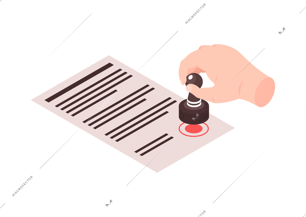 Notary hand stamping document 3d isometric icon vector illustration