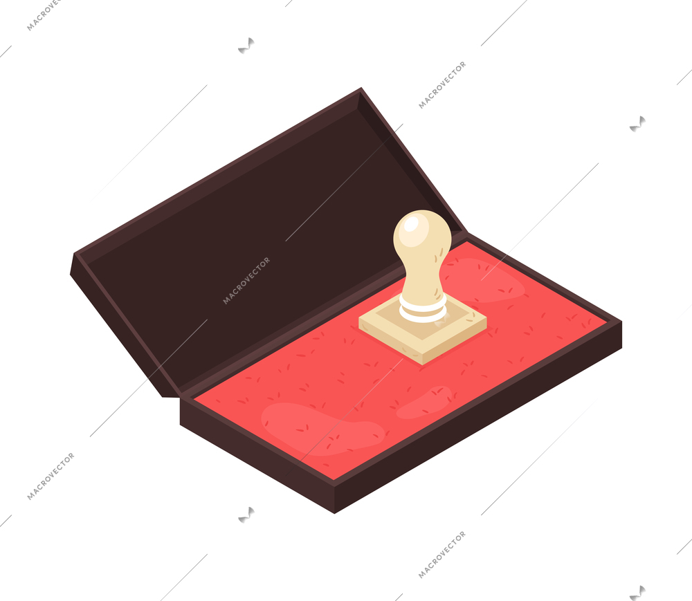 Isometric vintage style square notary stamp in box 3d icon vector illustration