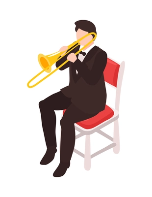 Musician playing trumpet on white background 3d isometric vector illustration