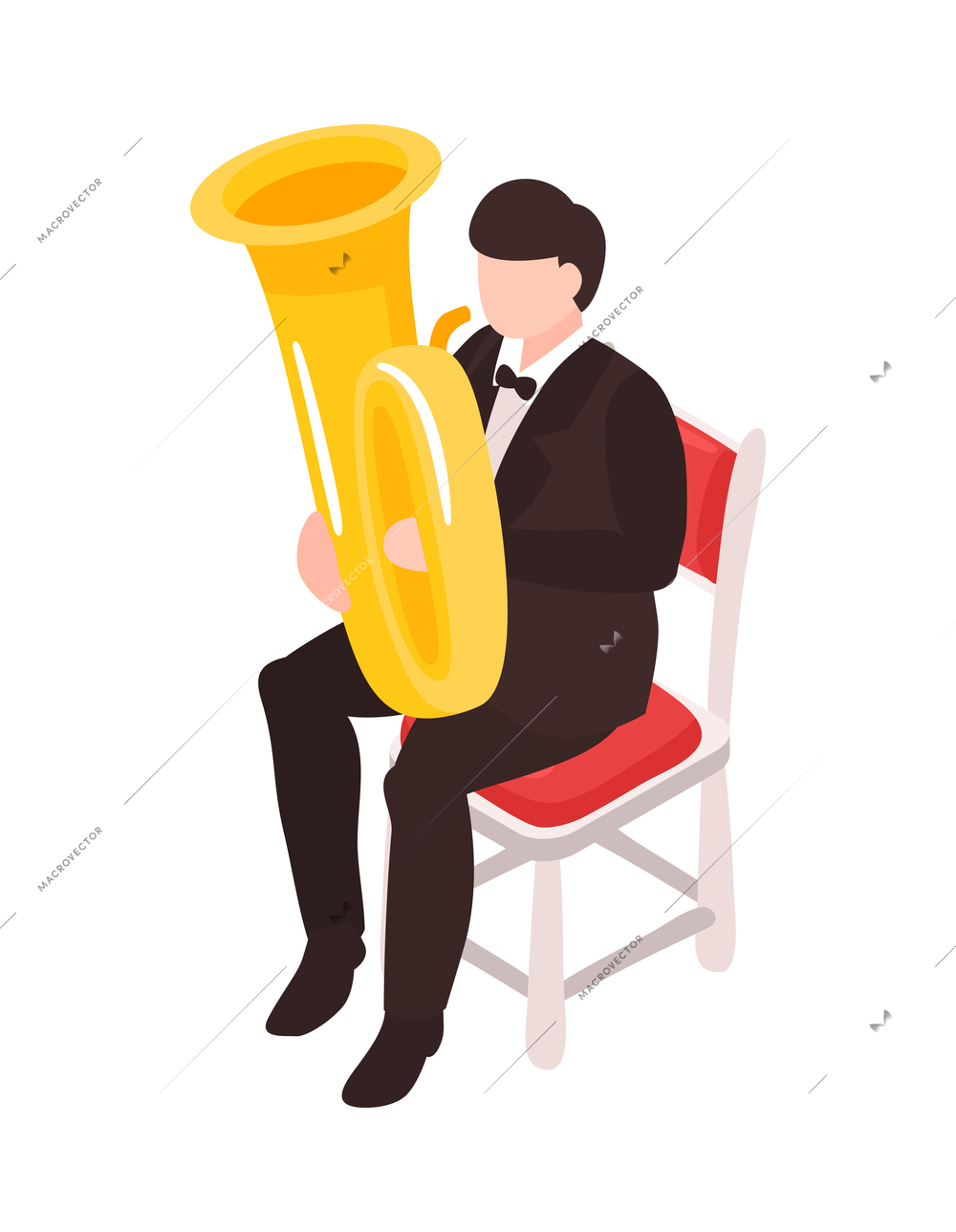 Isometric male musician playing tuba 3d vector illustration
