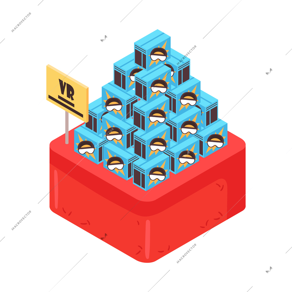 Supermarket showcase with promotional product vr glasses 3d isometric icon vector illustration