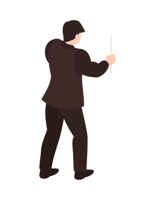 Isometric character of conductor with baton back view 3d vector illustration