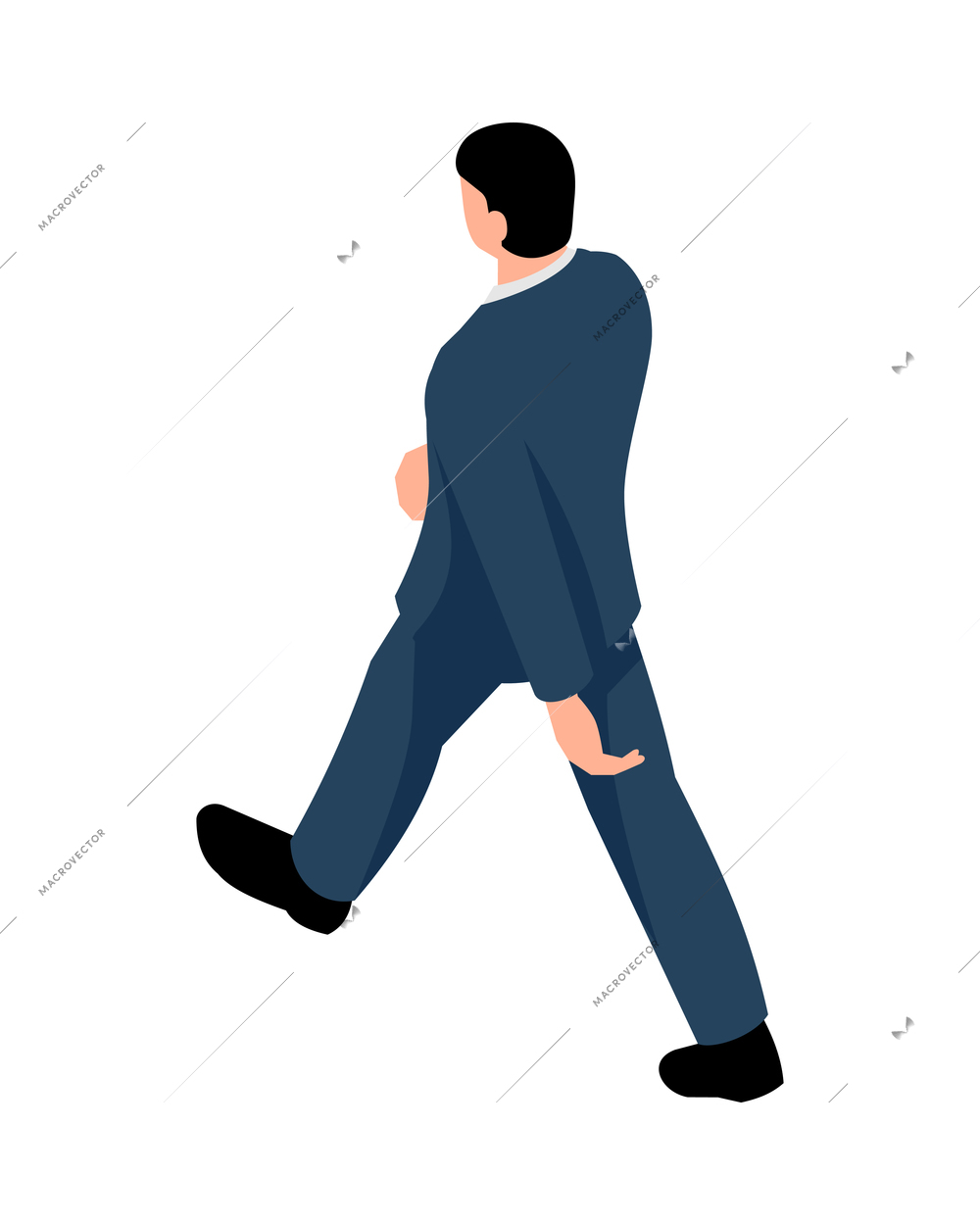 Walking businessman in suit on white background back view 3d isometric vector illustration