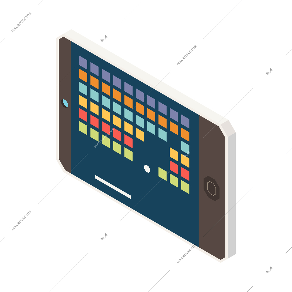 Game app on smartphone 3d isometric icon vector illustration