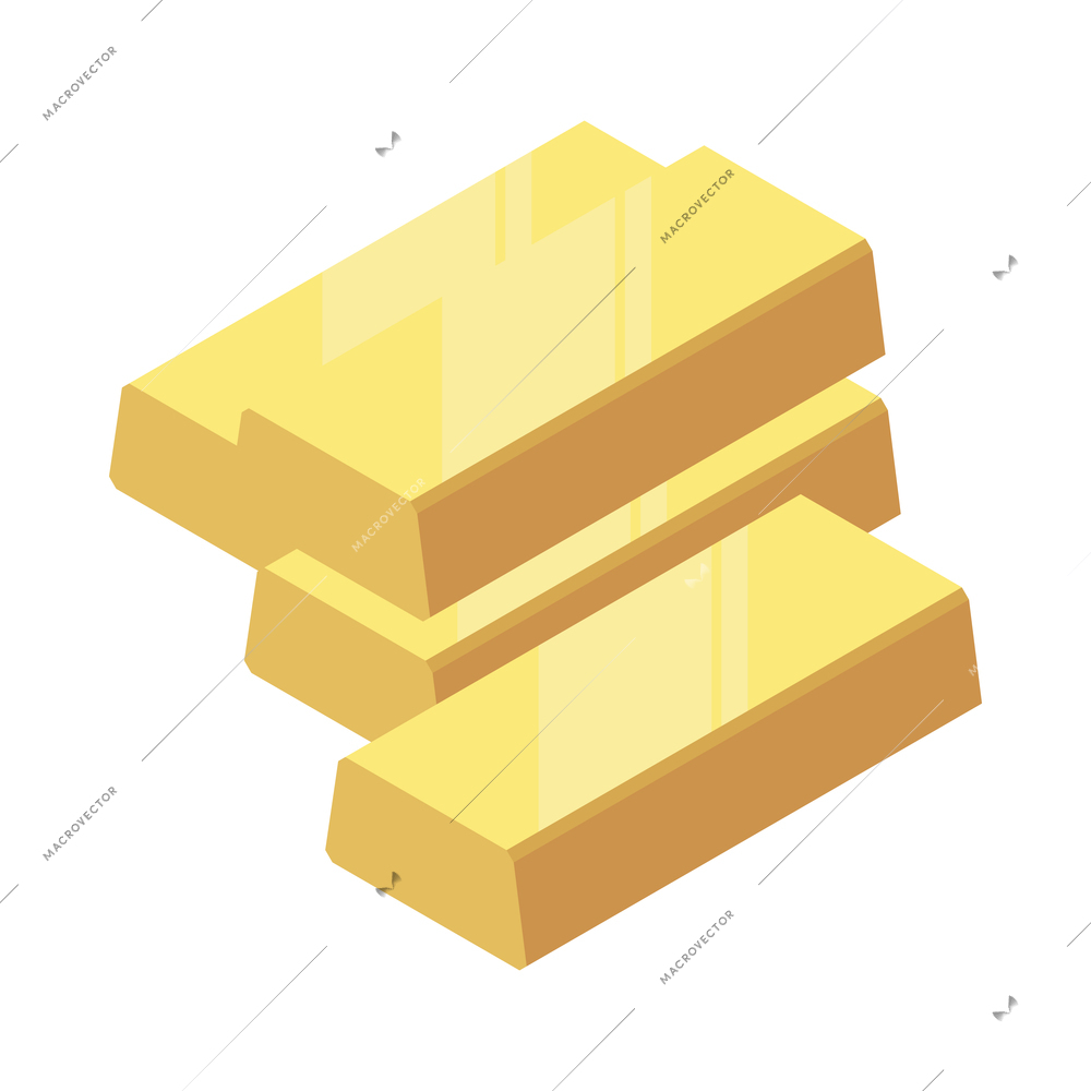 Isometric stack of shiny gold bars on white background 3d vector illustration