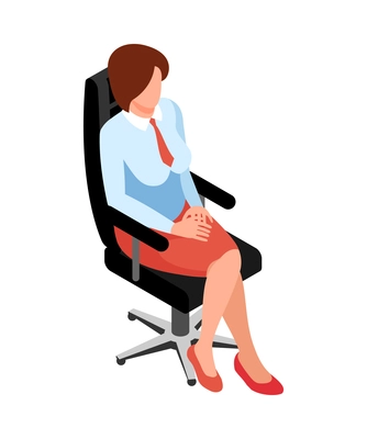 Businesswoman in office wear sitting on chair 3d isometric vector illustration