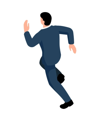 Isometric running businessman in suit back view 3d vector illustration