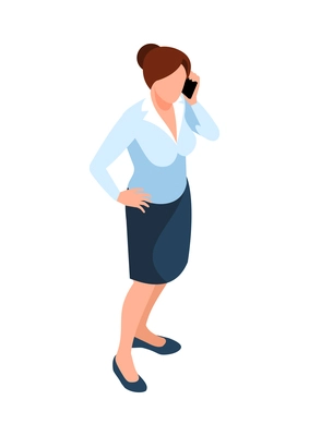 Isometric faceless businesswoman talking on phone 3d vector illustration