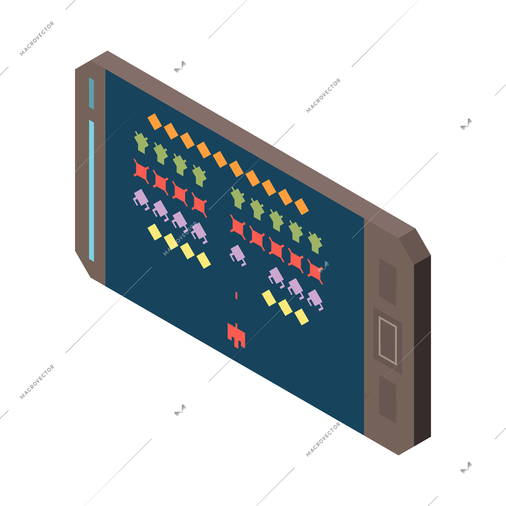 Isometric icon with game application on smartphone screen 3d vector illustration