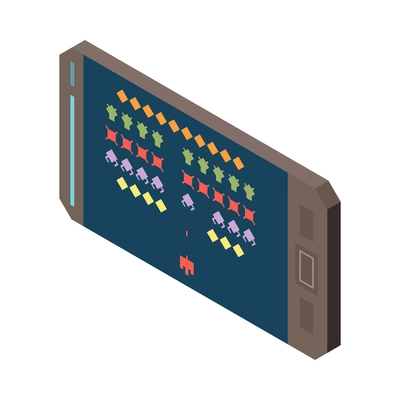 Isometric icon with game application on smartphone screen 3d vector illustration