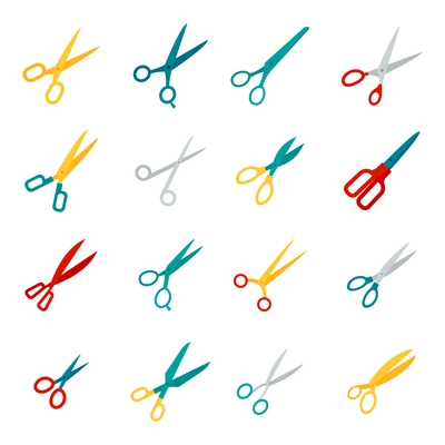 Scissors shears harcutting work tools icons flat set isolated vector illustration