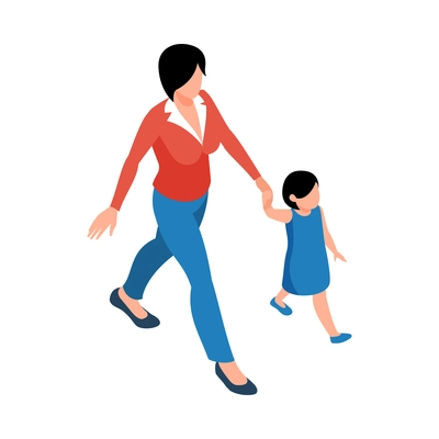 Family isometric icon with mum and daughter walking together 3d vector illustration