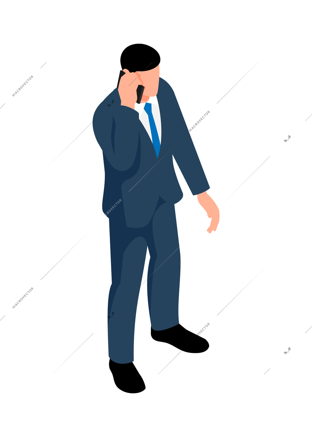 Isometric businessman in suit talking on phone 3d vector illustration