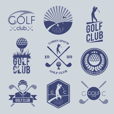 Golf club sport game competition black and white label set isolated vector illustration