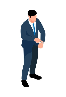 Isometric faceless businessman looking at his watch 3d vector illustration