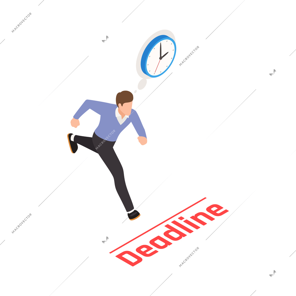 Deadline business planning isometric concept with running man 3d vector illustration