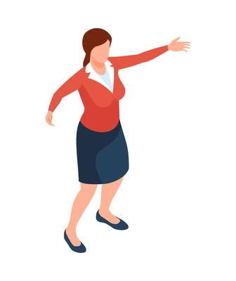 Isometric businesswoman faceless character pose on white background 3d vector illustration