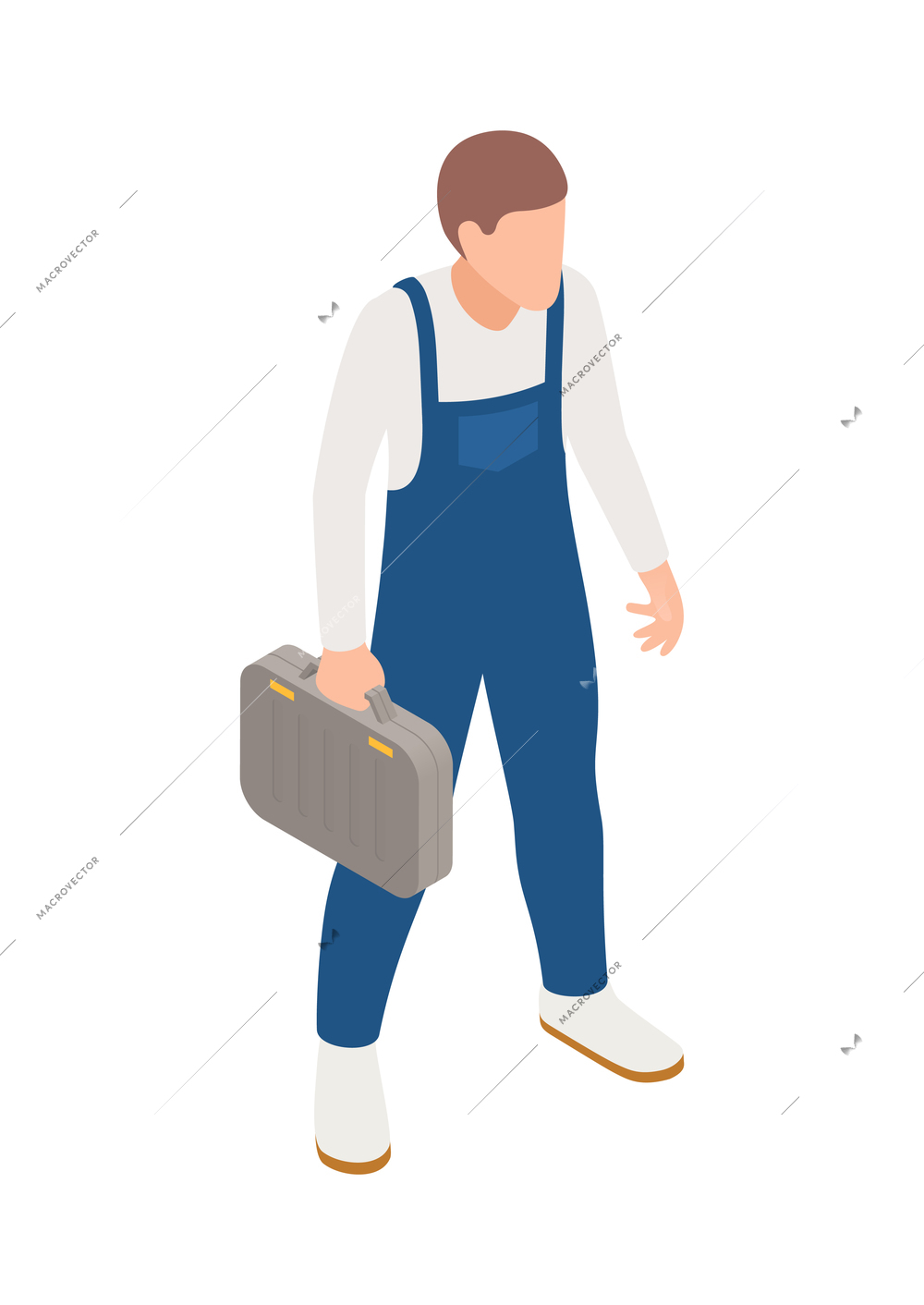 Faceless serviceman in uniform with tool kit 3d isometric vector illustration