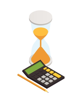 Business planning isometric icon with hourglass calculator pencil 3d vector illustration