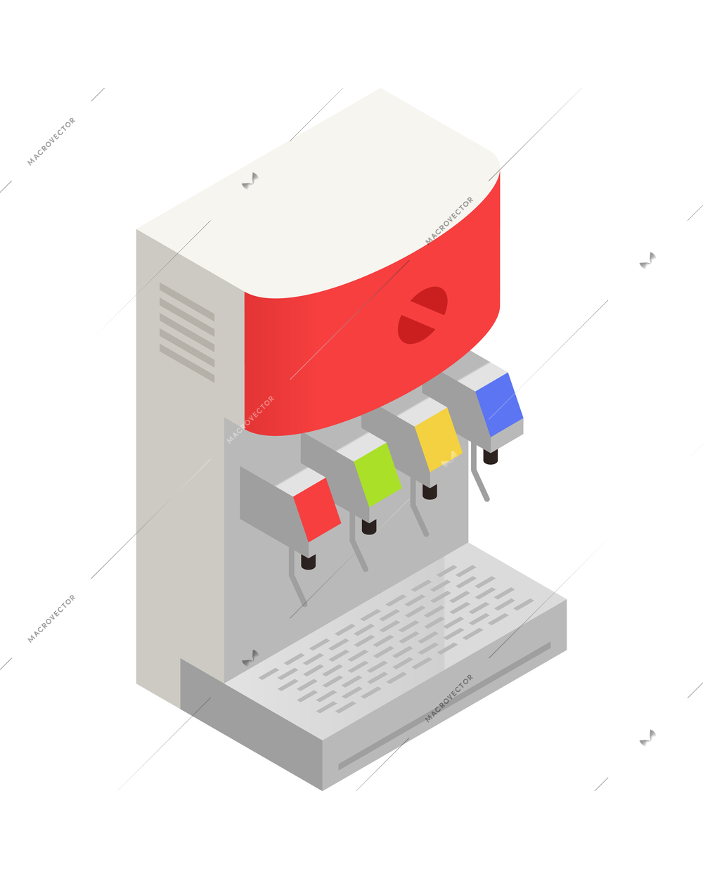 Isometric fast food restaurant dispensers for drinks 3d vector illustration