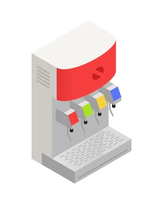 Isometric fast food restaurant dispensers for drinks 3d vector illustration