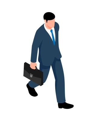 Isometric businessman walking in suit with briefcase 3d vector illustration