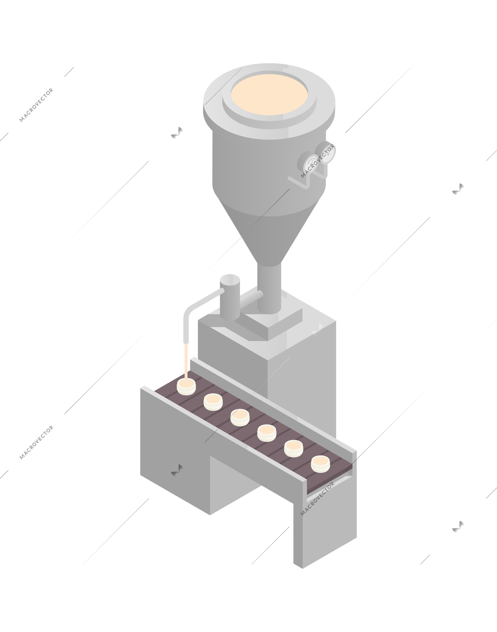 Cosmetics production icon with machine filling jars with cream 3d isometric vector illustration