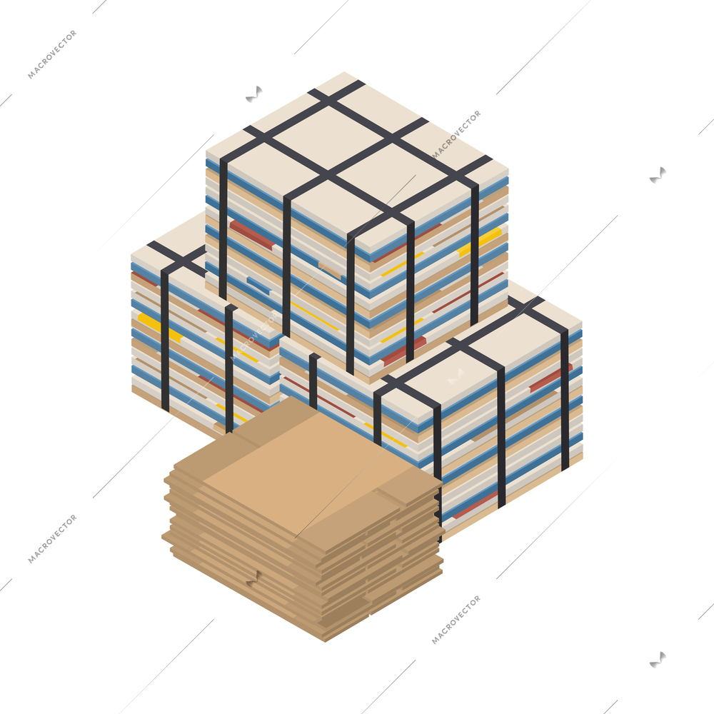 Stacks of paper cardboard recyclable materials 3d isometric icon vector illustration