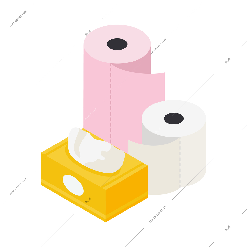 Rolls of toilet paper towels and box of napkins 3d isometric icon vector illustration