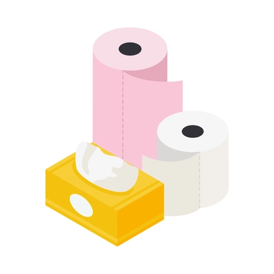 Rolls of toilet paper towels and box of napkins 3d isometric icon vector illustration