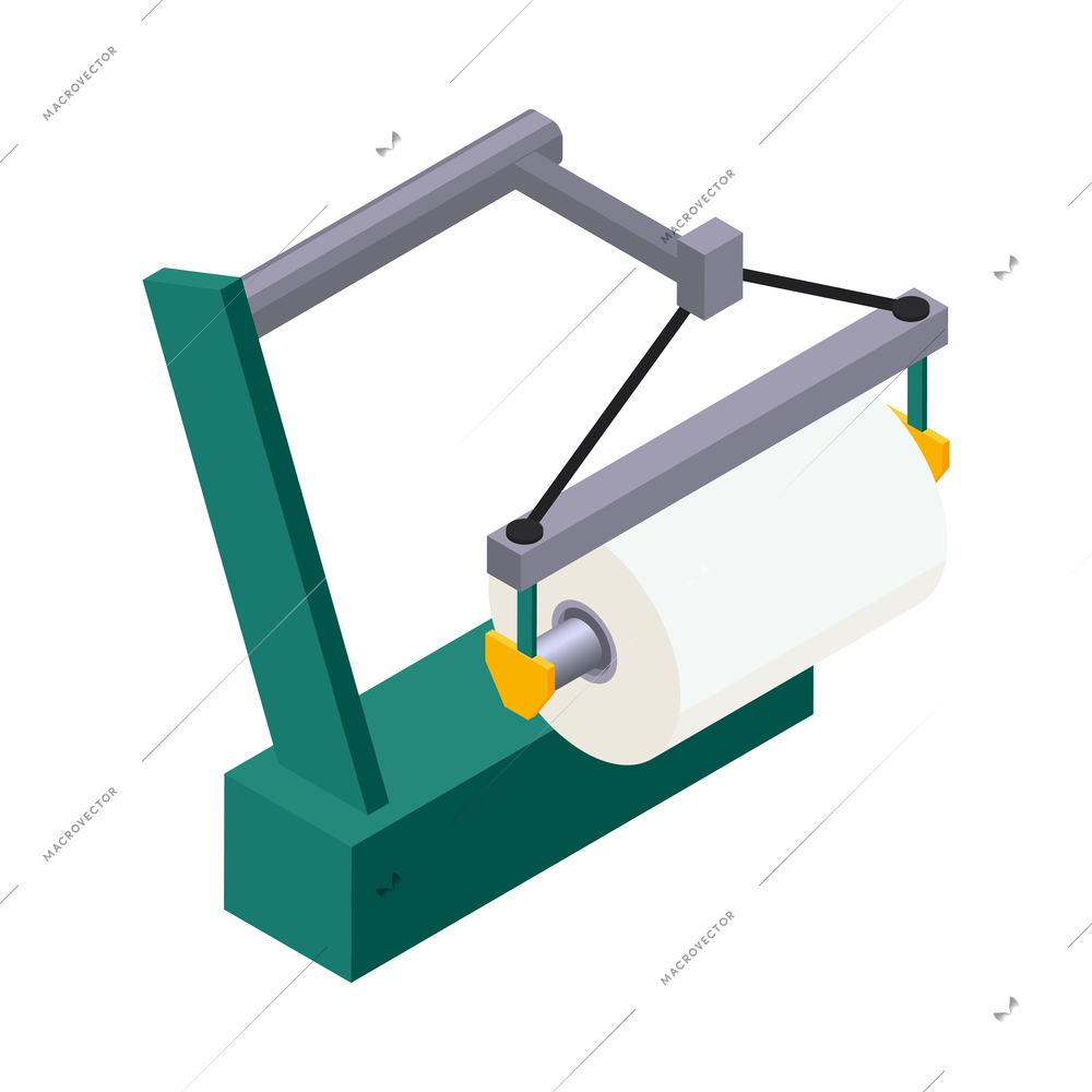 Paper production isometric icon with factory equipment with roll 3d vector illustration