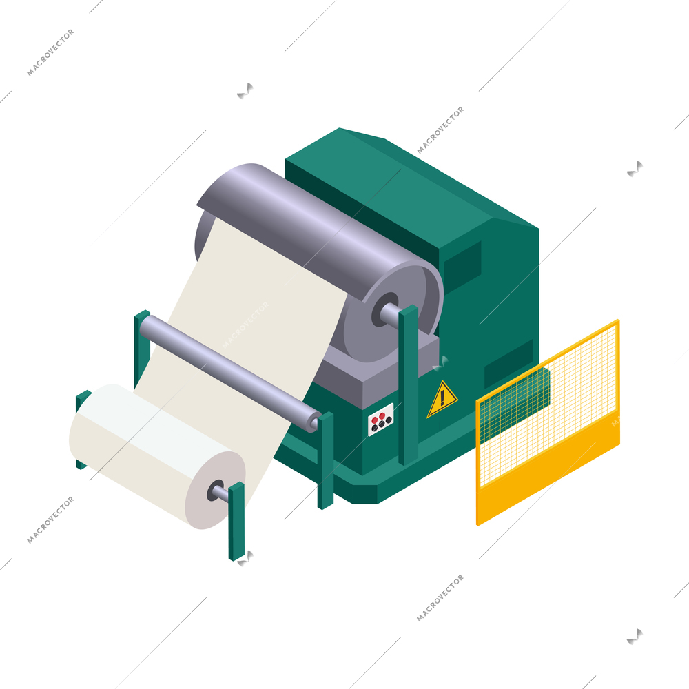 Isometric modern equipment for paper production icon on white background 3d vector illustration