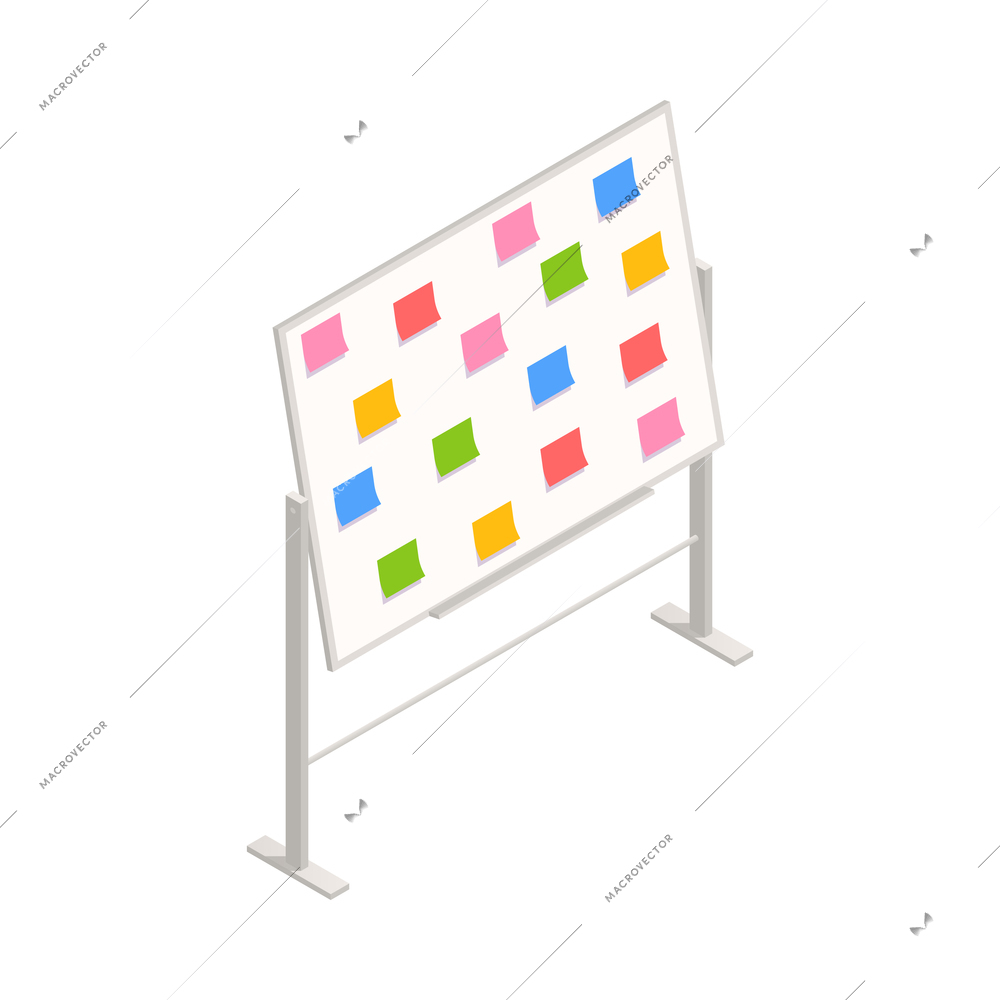 Time management organization planning icon with colorful sticky notes on white board 3d vector illustration