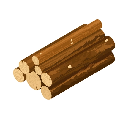 Isometric pile of wood logs on white background 3d vector illustration