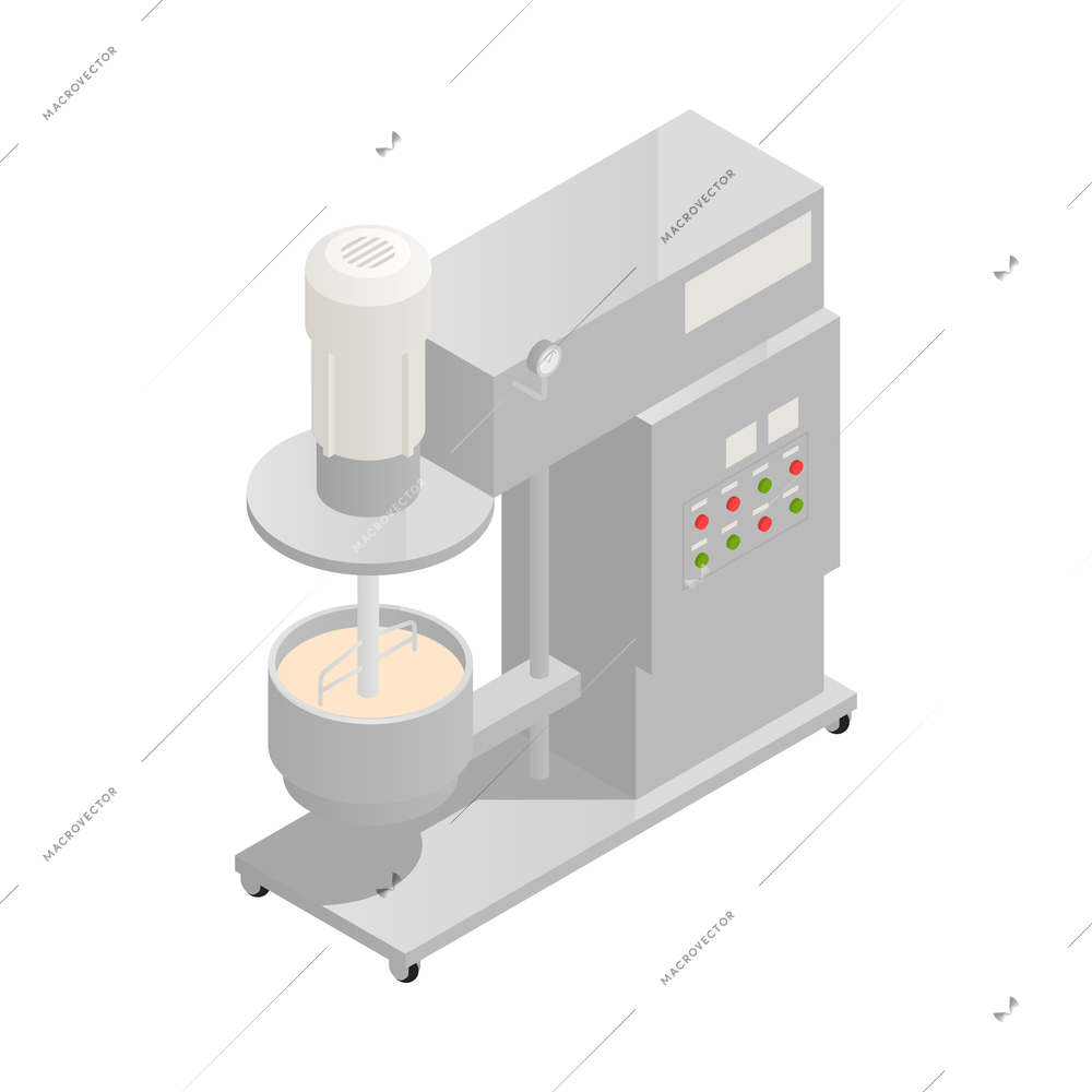 Cosmetics and detergent production equipment isometric icon with mixing machine 3d vector illustration
