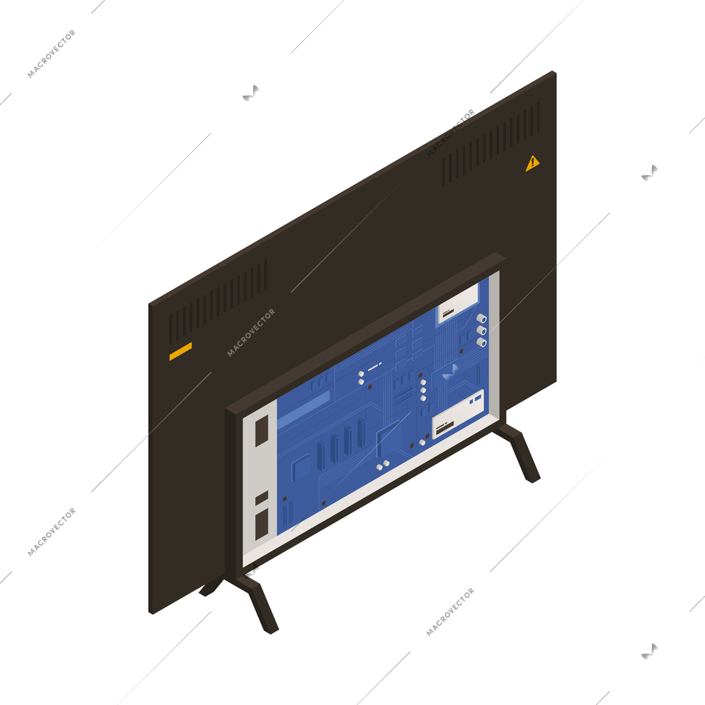 Warranty service isometric icon with broken half assembled tv back view 3d vector illustration